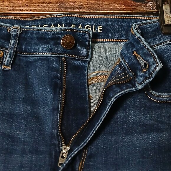 American Eagle Jeans Size 10 Super High Rise Slit Flare Blue Denim Stretch - Picture 8 of 12